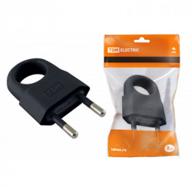 Вилка б з с кольцом черная 10А 250В (евровилка CEE 7 16) TDM