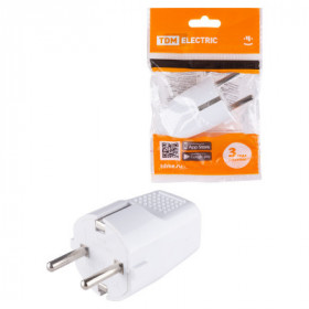 Вилка прямая с з белая c перфорацией 10А 250В TDM