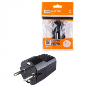 Вилка прямая с з черная c перфорацией 10А 250В TDM