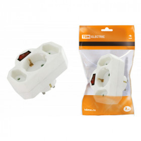 Блок на 3 гнезда с выключателем с индикацией- 1x2П+3 16А+2х2П 2.5А под плоскую вилку 250B белый TDM