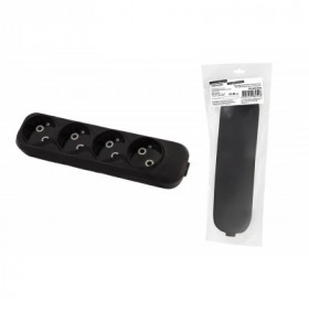 Колодка розеточная 4 гнезда 2П б з 10А 250В черная серии "Народная"