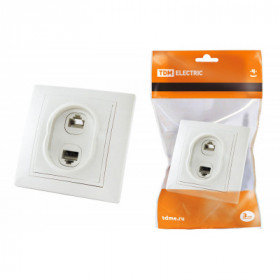 Розетка телефонная RJ11 + компьютерная RJ45 белая "Таймыр" TDM
