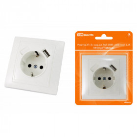 Розетка 2П+З с защ. шт. 16А 250В + USB порт 2.1А 5В белая "Таймыр" TDM