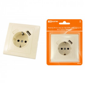 Розетка 2П+З с защ. шт. 16А 250В + USB порт 2.1А 5В сл. кость "Таймыр" TDM