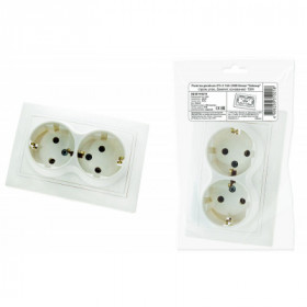 Розетка двойная 2П+З 16А 250В белая "Таймыр" (пром. упак.. бакелит. основание) TDM