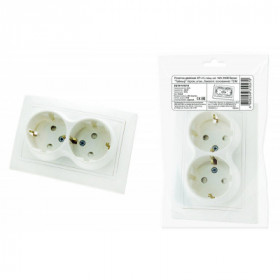Розетка двойная 2П+З с защ. шт. 16А 250В белая "Таймыр" (пром. упак.. бакелит. основание) TDM