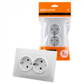 Розетка двойная 2П+З 16А 250В белая "Лама" TDM
