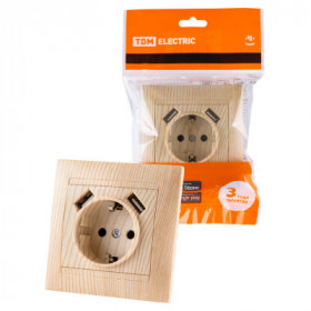 Розетка 2П+З 16А 250В + 2 USB порта 2.1А 5В сосна "Лама" TDM