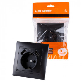 Розетка 2П+З 16А 250В + 2 USB порта 2.1А 5В графит "Лама" TDM