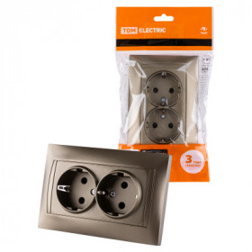 Розетка двойная 2П+З 16А 250В с защ. шт. бронза "Лама" TDM