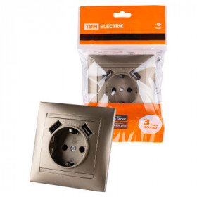 Розетка 2П+З 16А 250В + 2 USB порта 2.1А 5В бронза "Лама" TDM