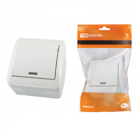 Выключатель 1-кл. открытой установки с подсветкой IP44 10А белый "Селигер" TDM