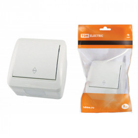 Выключатель на 2 направления 1-кл. открытой установки IP44 10А белый "Селигер" TDM