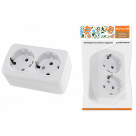 Розетка двойная 2П+3 открытой установки IP20 16А. белая "Дача" Народная