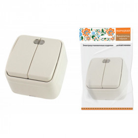 Выключатель 2-кл. открытой установки с подсветкой IP20 10А. сл. кость "Дача" Народная