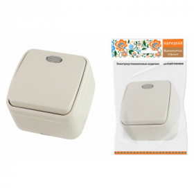 Выключатель 1-кл. открытой установки с подсветкой IP20 10А. сл. кость "Дача" Народная