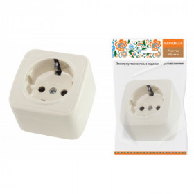 Розетка 2П+З открытой установки IP20 16А. сл. кость "Дача" Народная