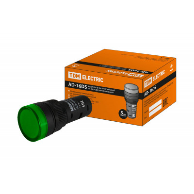 Лампа AD-16DS(LED)матрица d16мм зеленый 12В AC DC TDM
