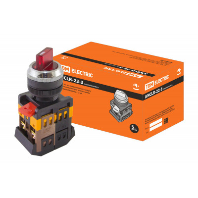 Переключатель АNСLR-22-3 на 3 фикс.полож.красный неон 230В I-O 1з+1р TDM