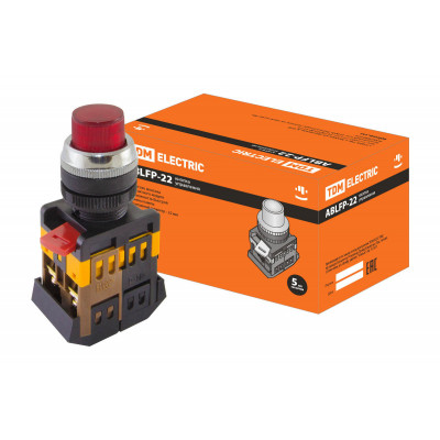 Кнопка ABLFP-22 красный d22мм неон 230В 1з+1р TDM