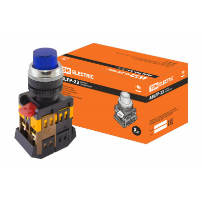 Кнопка ABLFP-22 синий d22мм неон 230В 1з+1р TDM