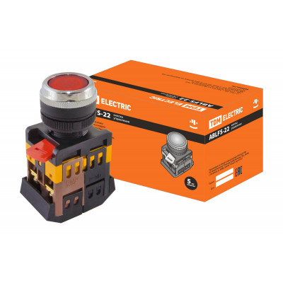Кнопка ABLFS-22 красный d22мм неон 230В 1з+1р TDM