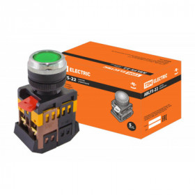Кнопка ABLFS-22 зеленый d22мм неон 230В 1з+1р TDM