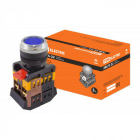 Кнопка ABLFS-22 синий d22мм неон 230В 1з+1р TDM