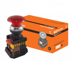 Кнопка AELA-22 "Грибок" красный d22мм неон 230В 1з+1р TDM