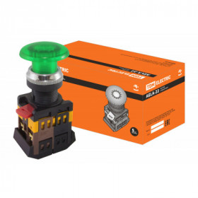 Кнопка AELA-22 "Грибок" зеленый d22мм неон 230В 1з+1р TDM