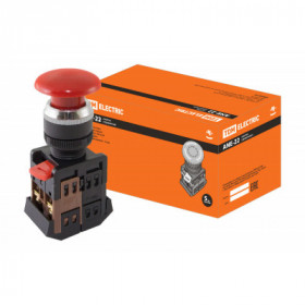 Кнопка ANE-22 "Грибок"с фиксацией красный d22мм неон 230В 1з+1р TDM