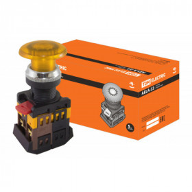 Кнопка AELA-22 "Грибок" желтый d22мм неон 230В 1з+1р TDM