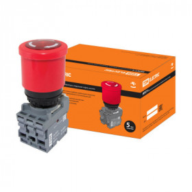 Кнопка грибовидная. возврат поворотом MPET4-10R в сборе d40мм 1з+1р красная TDM