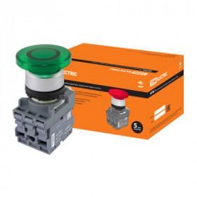 Кнопка грибовидная МРМ1-11G(LED) в сборе d40мм 24B 1з+1р зеленая TDM