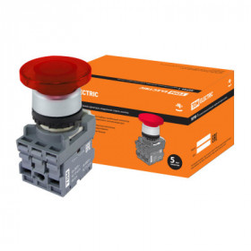 Кнопка грибовидная МРМ1-11R(LED) в сборе d40мм 24B 1з+1р красная TDM