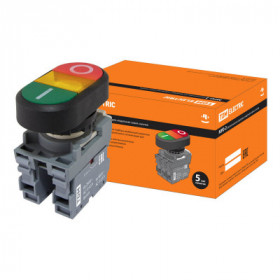 Кнопка двойная MPD2-11Y (зеленая красная) (LED) в сборе d22мм 220В (I O) линза желтая TDM