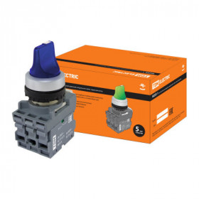 Переключатель на 2 положения с фиксацией M2SS1-21L короткая ручка(LED) d22мм 220B 1з+1р синий TDM