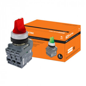 Переключатель на 3 положения с фиксацией M3SS1-21R короткая ручка(LED) d22мм 220B 1з+1р красный TDM