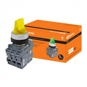 Переключатель на 3 положения с фиксацией M3SS1-21Y короткая ручка(LED) d22мм 220B 1з+1р желтый TDM
