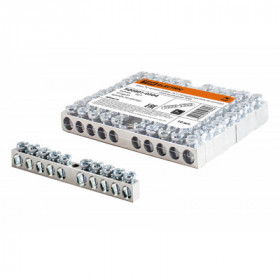 Шина "N" нулевая 6х9мм 10 1 (10 групп крепеж по центру) никелированная TDM