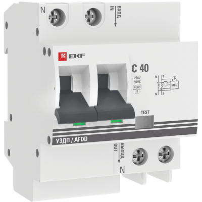 Устройство защиты от дугового пробоя (УЗДП) с автоматическим выключателем 2P 40А (C) 4 5кА 72 мм EKF PROxima
